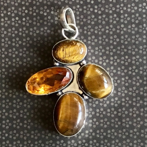 Tigers Eye Citrine Gemstone Pendant Necklace - Picture 2 of 8